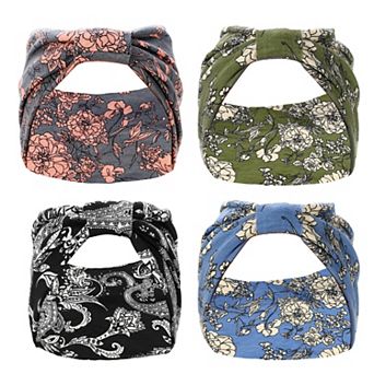 4 pc Bohemia Head Wraps 5.31inch Wide Black Blue Army Green Gray For Women