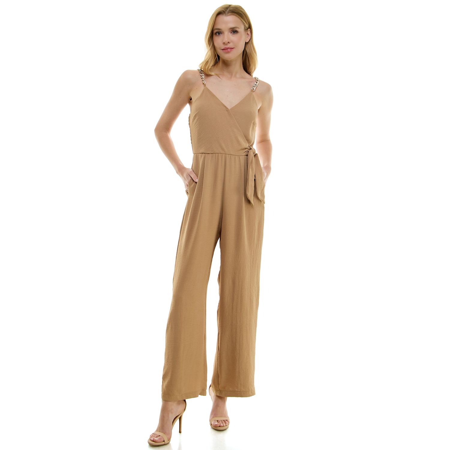 Женские комбинезоны Luxology Faux-Wrap Trim Detail Jumpsuit