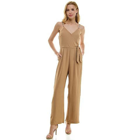 Женские комбинезоны Luxology Women's Luxology Faux-Wrap Trim Detail Jumpsuit