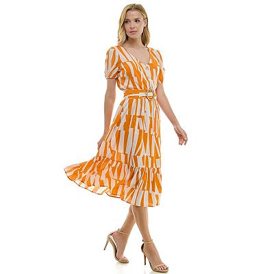 knee length dresses for ladies Belted Nursing Midi with Pockets- Beige Floral