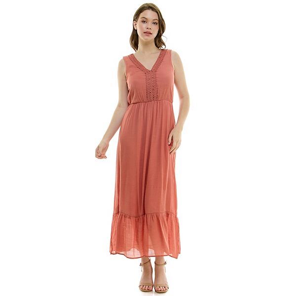 Gauze Applique Slit V-neck Maxi Dress main image 1