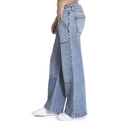 Juniors' Rewash Baggy Paneled Lowrise Moto Carpenter Jeans