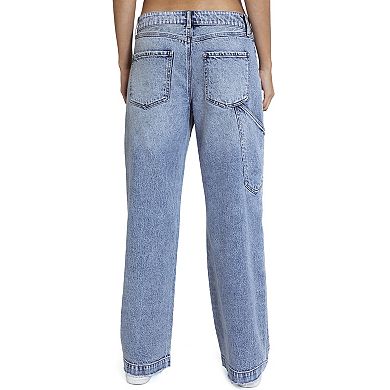 Juniors' Rewash Baggy Paneled Lowrise Moto Carpenter Jeans
