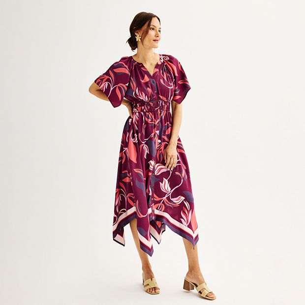 Women's Nine West Handkerchief Hem Button Front Dress