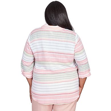 Plus Size Alfred Dunner Striped Split Sleeve Button Down Top
