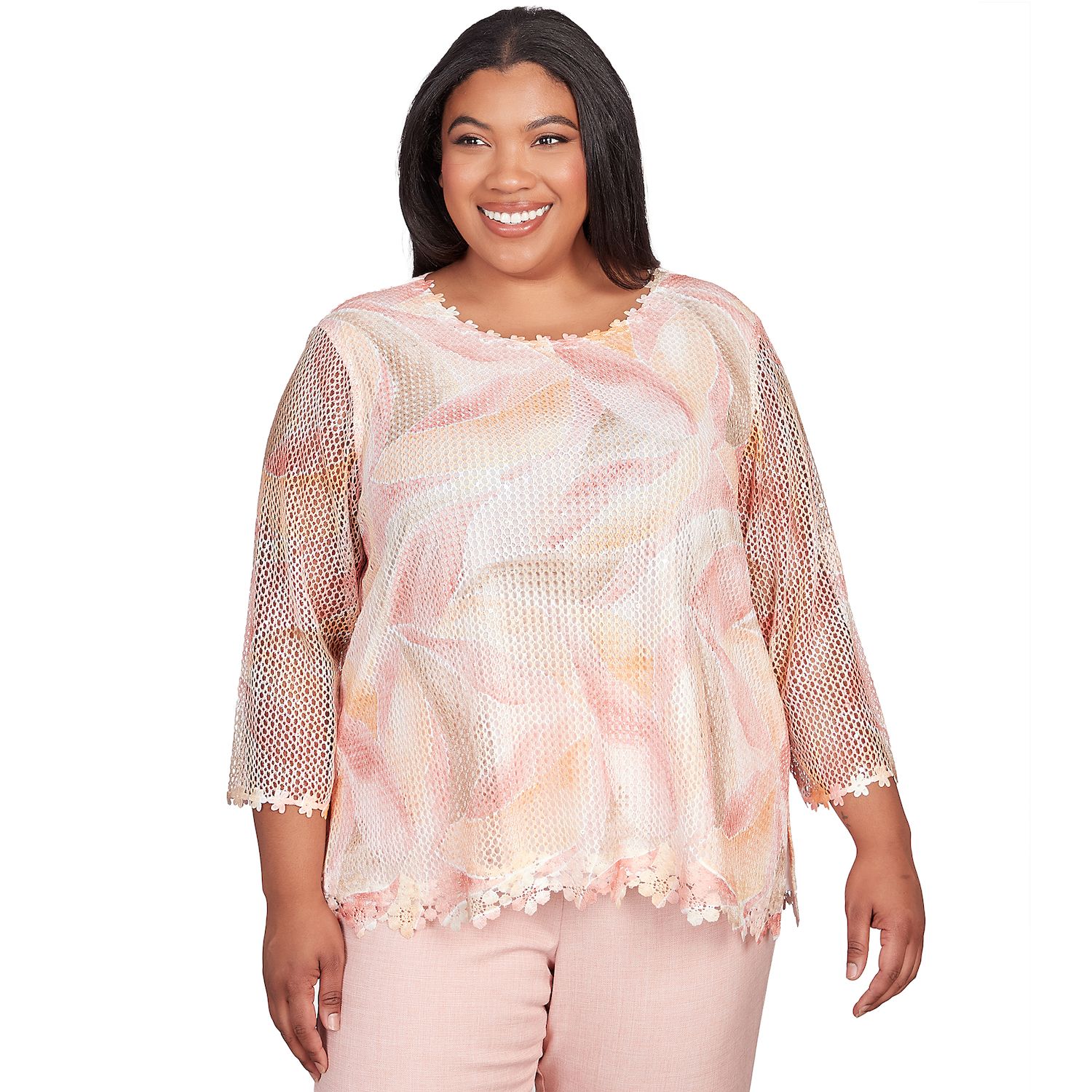 Plus size pink lace cheap top