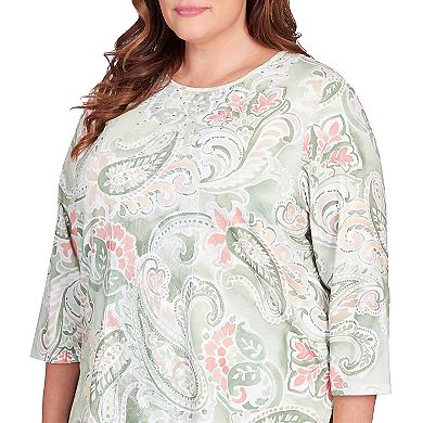 Plus Size Alfred Dunner Lacey Paisley Paneled Long Sleeve Top