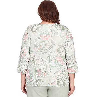 Plus Size Alfred Dunner Lacey Paisley Paneled Long Sleeve Top