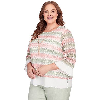 Plus Size Alfred Dunner Zig-Zag Mesh Top with Necklace
