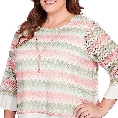 Plus Size Alfred Dunner Zig-Zag Mesh Top with Necklace