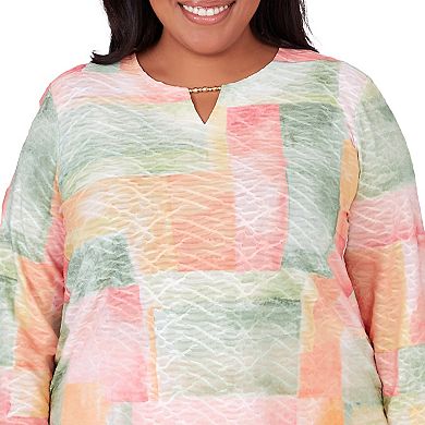 Plus Size Alfred Dunner Watercolor Box Print Long Sleeve Top