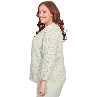 Plus Size Alfred Dunner Floral Lace Stitched Layered Cardigan Top with Necklace