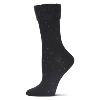 Costelle Pindot Fuzzy Cuff Cotton Blend Crew Socks
