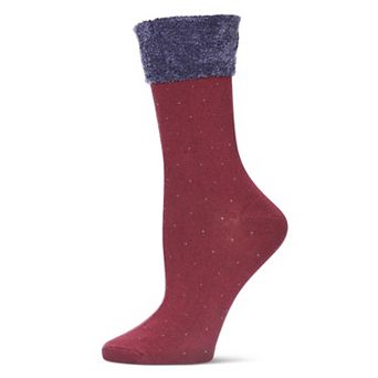 Costelle Pindot Fuzzy Cuff Cotton Blend Crew Socks