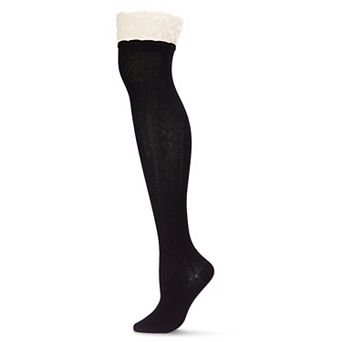 Lace Top Cable Knit Cotton Blend Knee High Sock