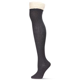 Lace Top Cable Knit Cotton Blend Knee High Sock