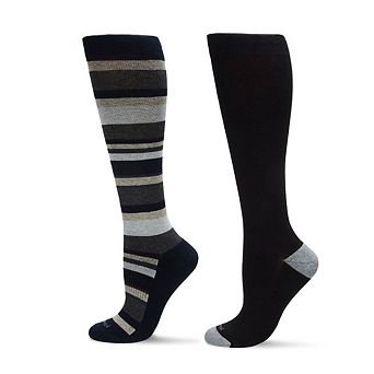 2 Pair Women's Cotton Blend 15-20 mmHg Graduated Compression Socks