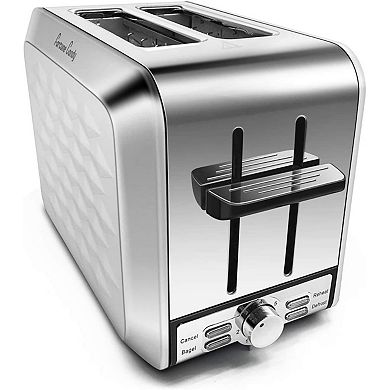 Toaster, Diamond Pattern, 2 Slice, Stainless Steel, Toaster For Bagels, Wide Slots Toaster