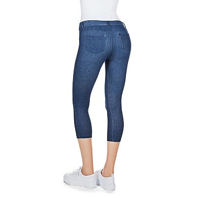 Denim Zipper Capri Cotton Blend Jean Leggings