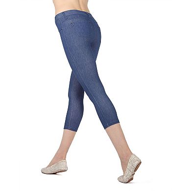 Denim Zipper Capri Cotton Blend Jean Leggings