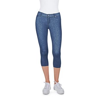 Denim Zipper Capri Cotton Blend Jean Leggings