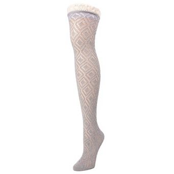 Diamond Open Knit Combed Cotton Over The Knee Socks