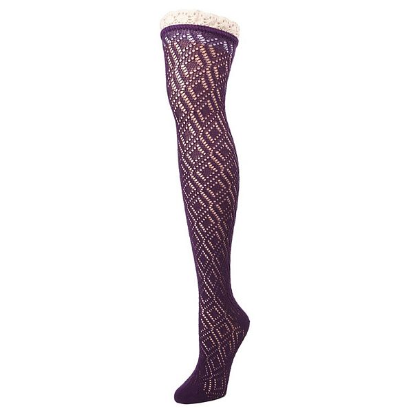 Diamond Open Knit Combed Cotton Over The Knee Socks