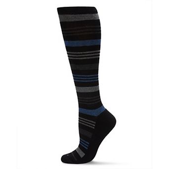 Women's Black Multi Striped Cotton Blend 15-20mmhg Graduated Compression Socks