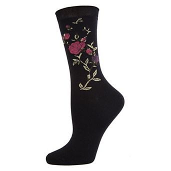 Metallic Floral Cotton Blend Crew Socks