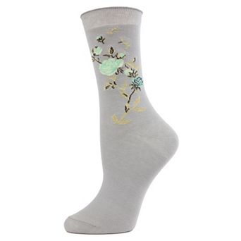 Metallic Floral Cotton Blend Crew Socks