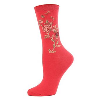 Metallic Floral Cotton Blend Crew Socks