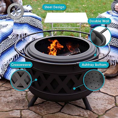 Sunnydaze 30 In Crossweave Steel Smokeless Fire Pit With Poker And Cover