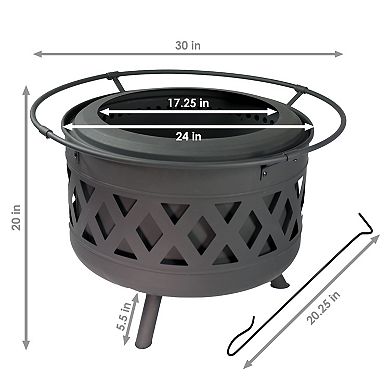 Sunnydaze 30 In Crossweave Steel Smokeless Fire Pit With Poker And Cover