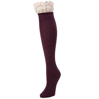 Serenity Cable & Lace Knee High Cotton Blend Socks