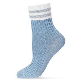 Women's Luxe Cotton Blend Athletic Striped-Cuff Crew Sock