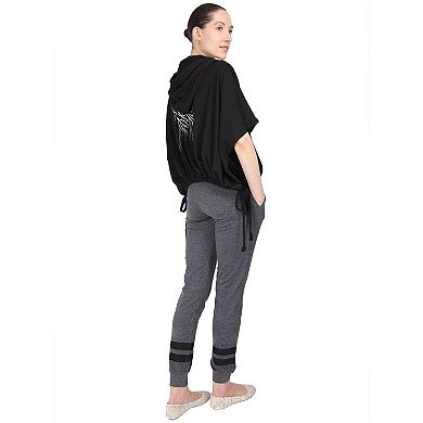 Women's Hooded Cotton Blend Cape with Tie Detail and Embroidery
