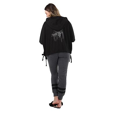 Women's Hooded Cotton Blend Cape with Tie Detail and Embroidery