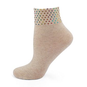 Women's Rainbow Sequin Cuff Cotton Blend Anklet Sock