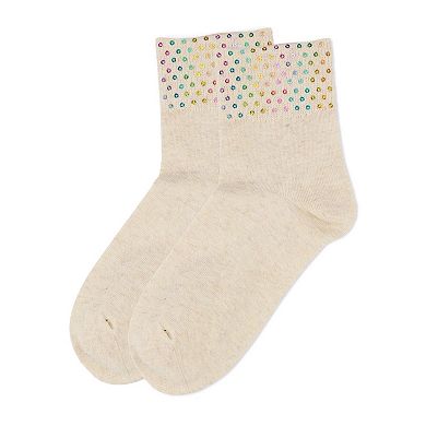 Women's Rainbow Sequin Cuff Cotton Blend Anklet Sock