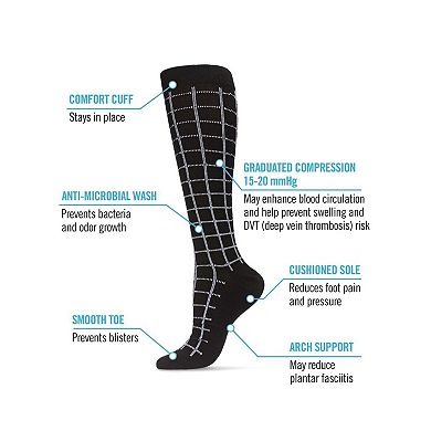 Women's Window Pane Knee High Cotton Blend 15-20mmHg Graduated Compression Socks