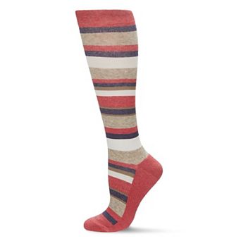 Women's Multi Striped Cotton Blend 15-20mmHg Graduated Compression Socks
