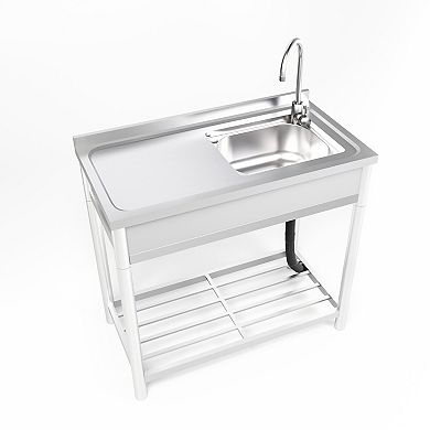 Stainless Steel Kitchen Sink With Faucet, Strainer And Shelf, Single Bowl Kitchen Sink Set