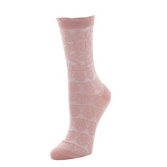 Natori Lace Trellis Cotton Blend Crew Socks