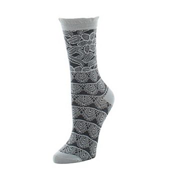 Natori Lace Trellis Cotton Blend Crew Socks