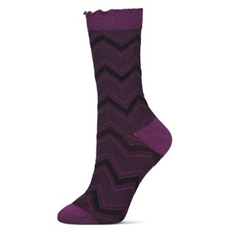 Women's Zig Zag Ruffle Top Cotton Blend Crew Sock