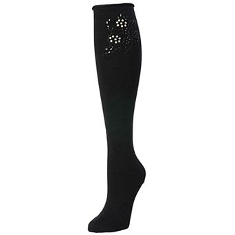 Pearl Bedazzled Cotton Blend Knee High Socks