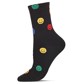 Women's Happy Days Cotton Blend Smiley Face Crew Sock