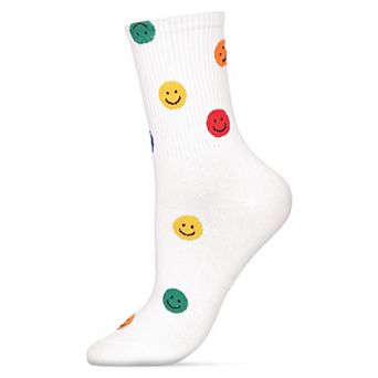 Women's Happy Days Cotton Blend Smiley Face Crew Sock