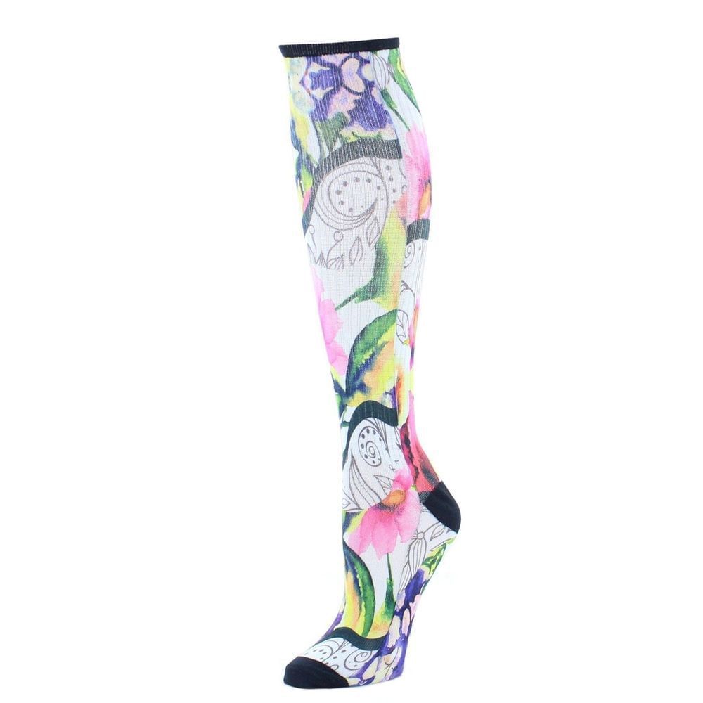 Memoi Women's Floral Cotton Blend 15-20mmhg Graduated Compression Sock