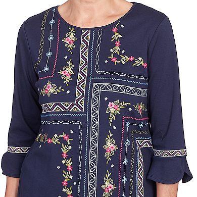 Petite Alfred Dunner Flower Embroidery Quad Top